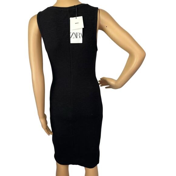 NWT Zara Ribbed Bodycon Dress Black Sleeveless Knit Size M - Picture 9 of 15